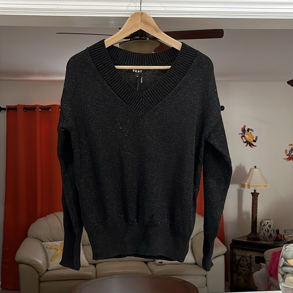 DKNY Black Glitter Long Sleeve T-Shirt Sweater XS